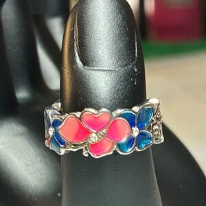 Colorful Enamel Flower Ring in 9.25 Sterling Silver Size 7.5 Lot# 146